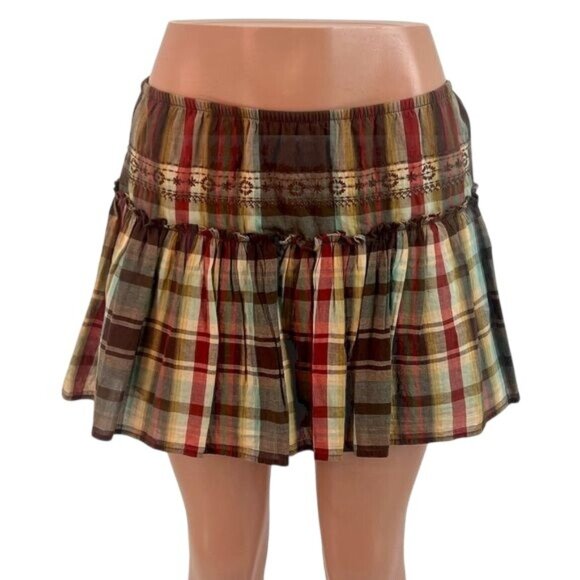 Vintage Old Navy Pink Plaid Tiered Ruffle Hem Mini Skirt - Picture 9 of 13